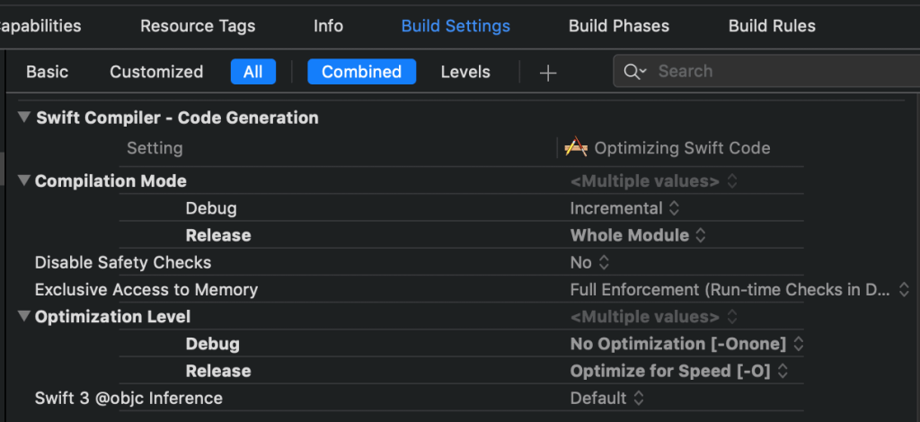 compiler build settings