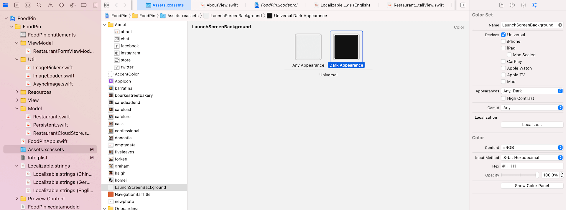 Creating a color set in asset catalog of Xcode