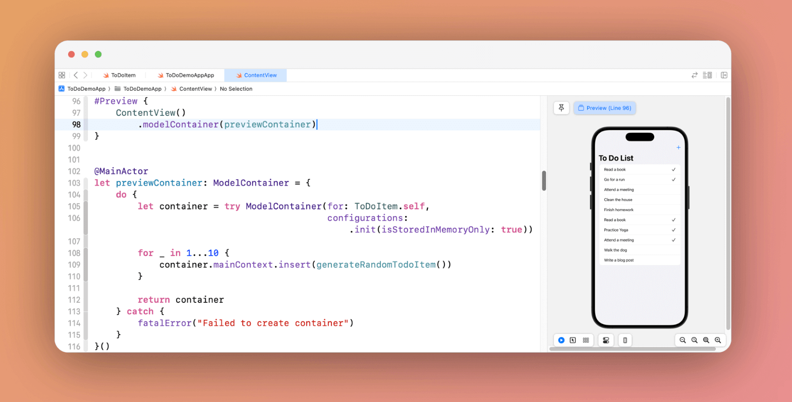Using SwiftData with Preview in SwiftUI