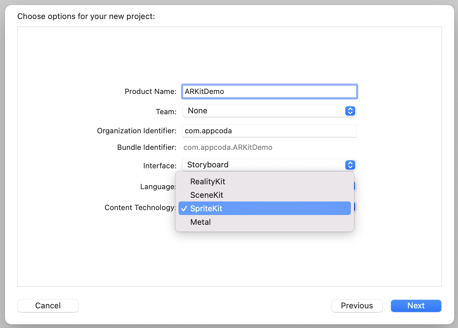 Figure 41.5. Using SpriteKit as the content technology