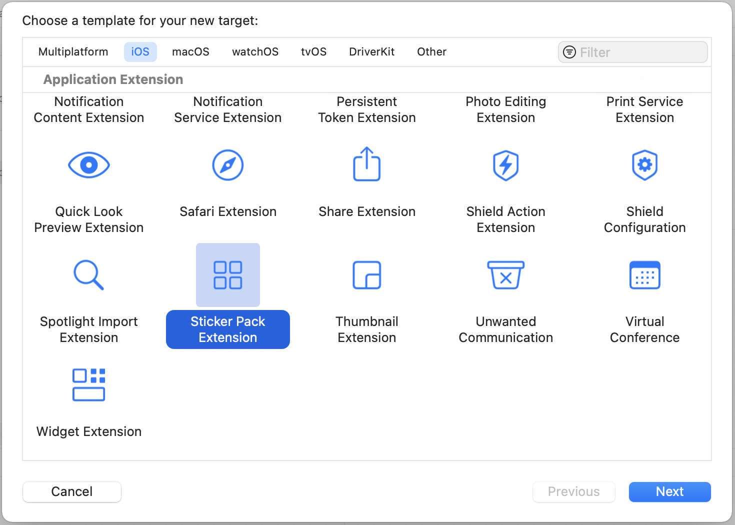 Figure 34.14. Choosing the Sticker Pack Application template