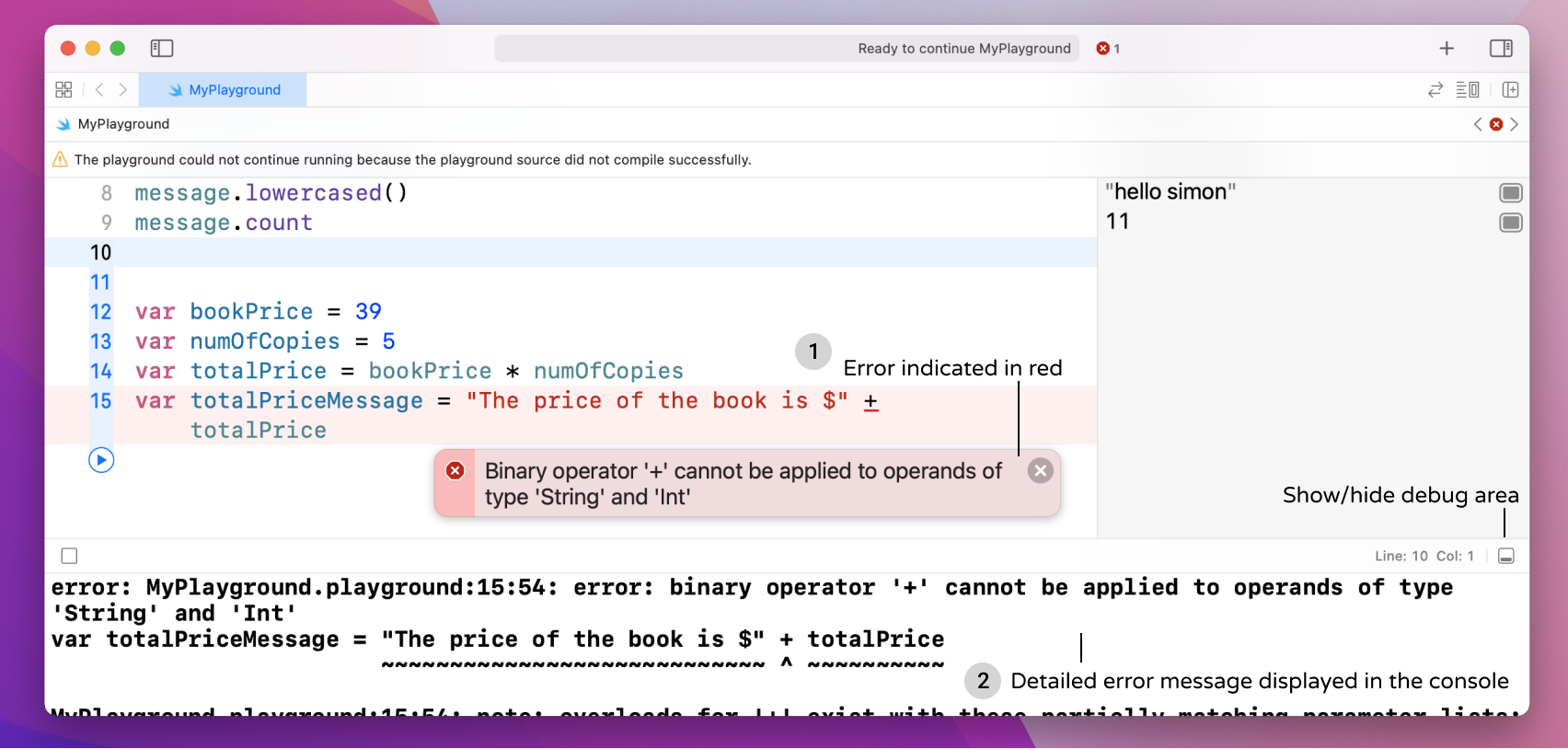 Figure 2-12. Debug area/Console