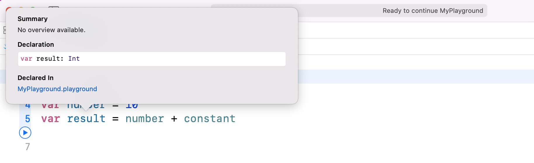 Figure 2-6. Hold option key and select the variable to reveal its type