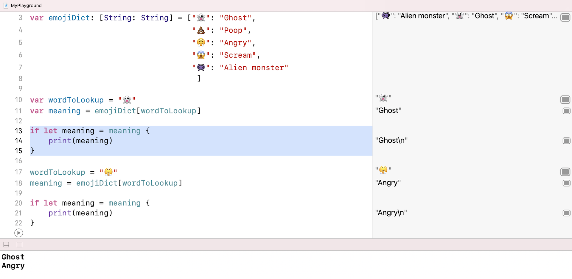 Figure 2-21. Use optional binding to check if meaning has a value and unwrap it accordingly