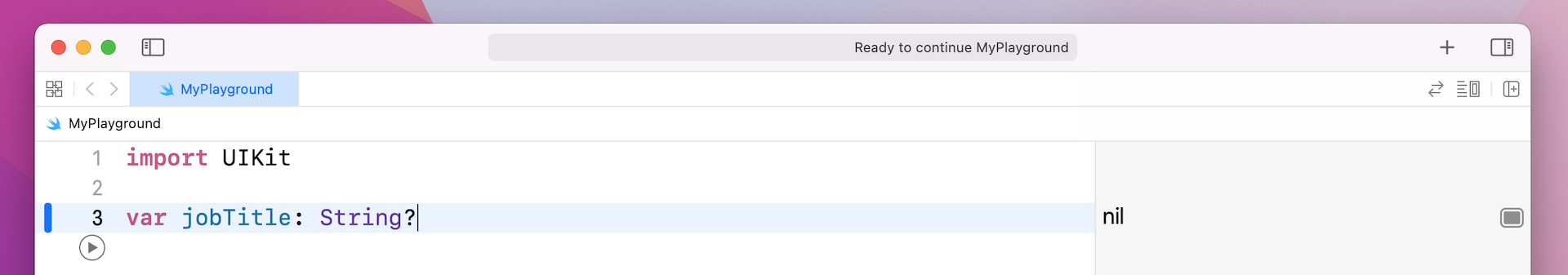 Figure 2-18. A special value "nil" is assigned to an optional variable with no value