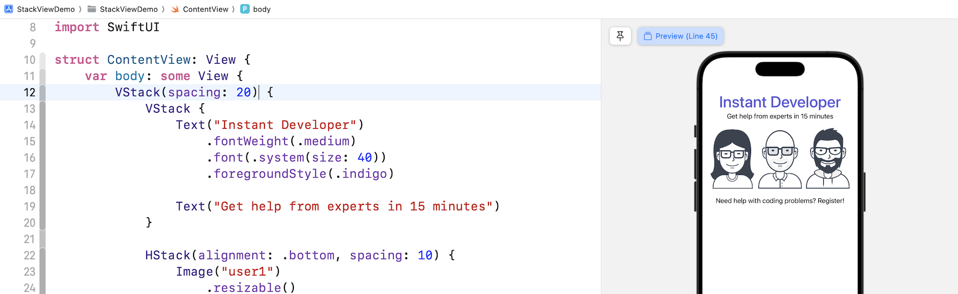 Figure 4-17. Adding spacing for the vertical stack view