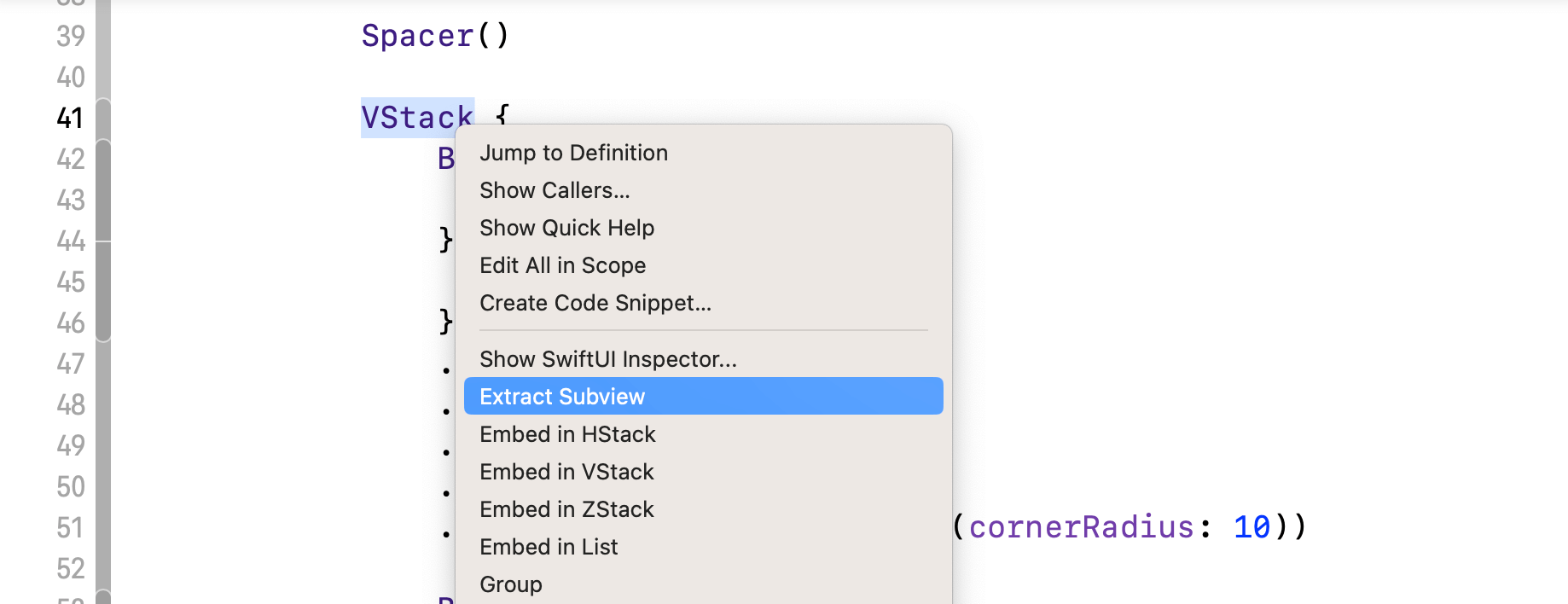 Figure 4-21. Extracting the VStack to a subview