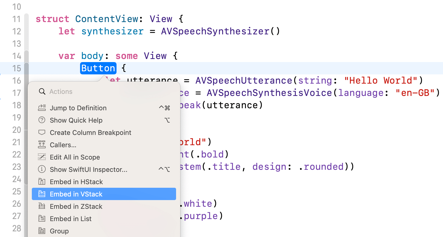 Figure 3-18. Embed the button in a VStack