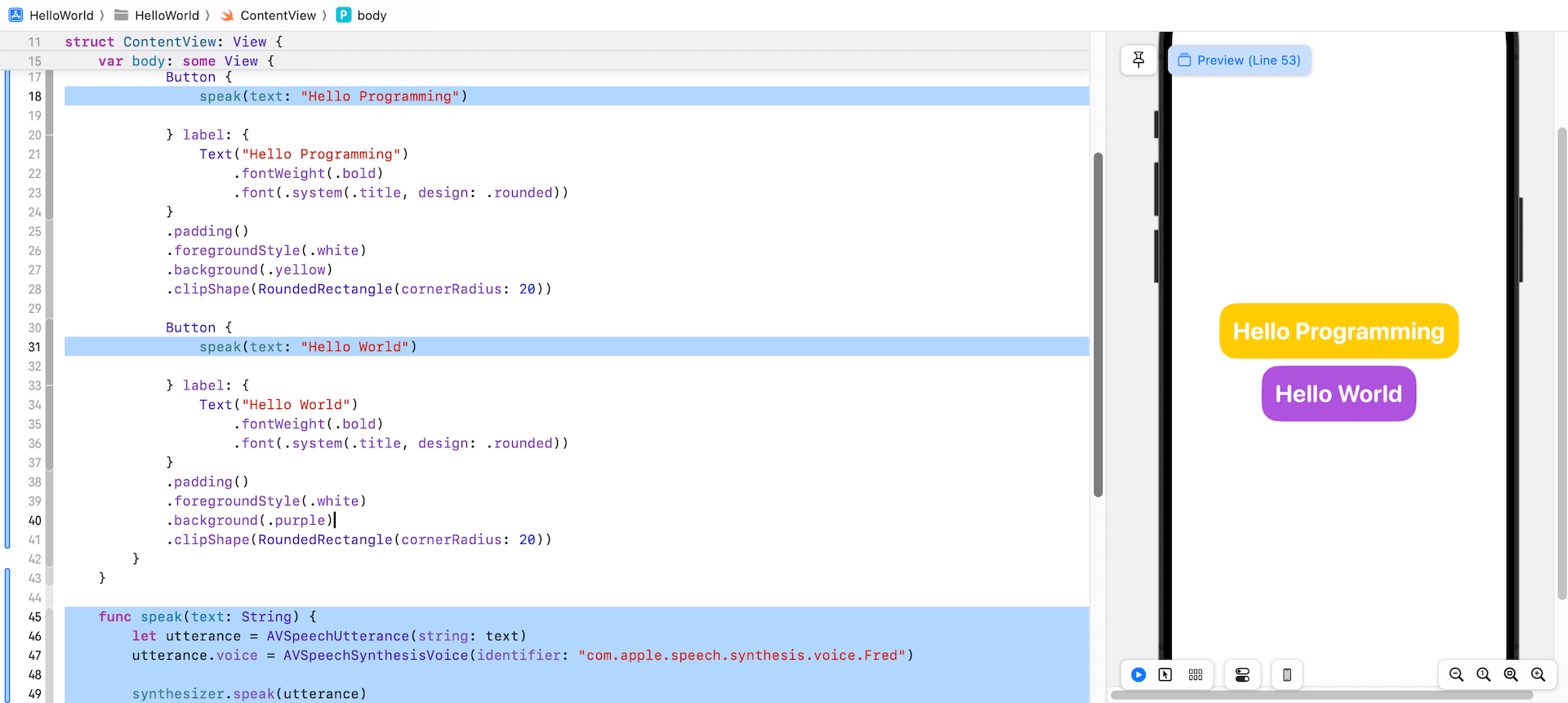 Figure 3-21. Remove the duplicated code by creating the speak method