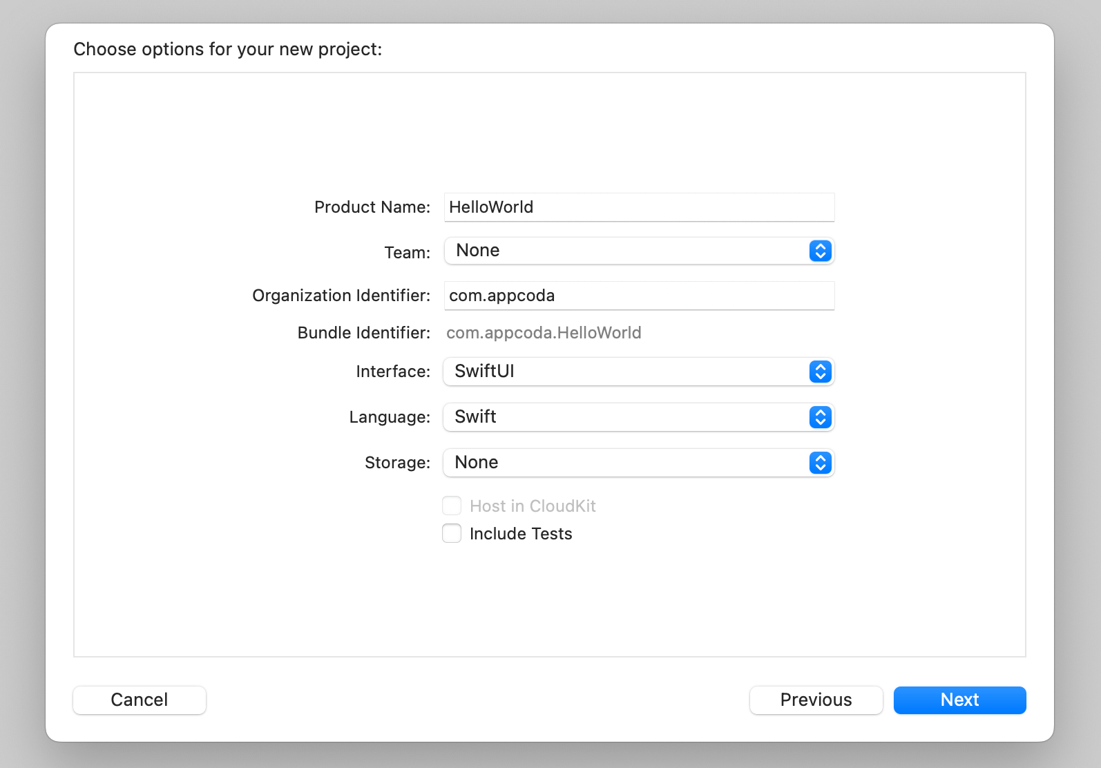 Figure 3-4. Fill in the project options