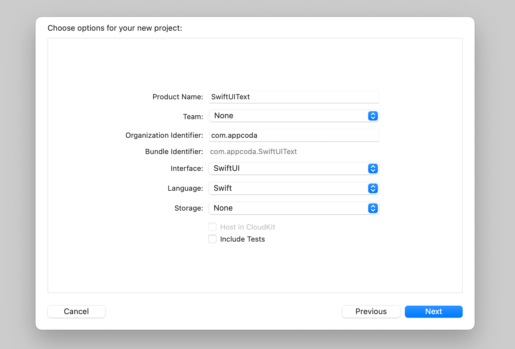 Figure 1. Creating a new project