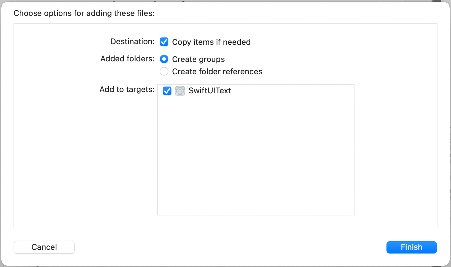 Figure 17. Choosing the options for adding files