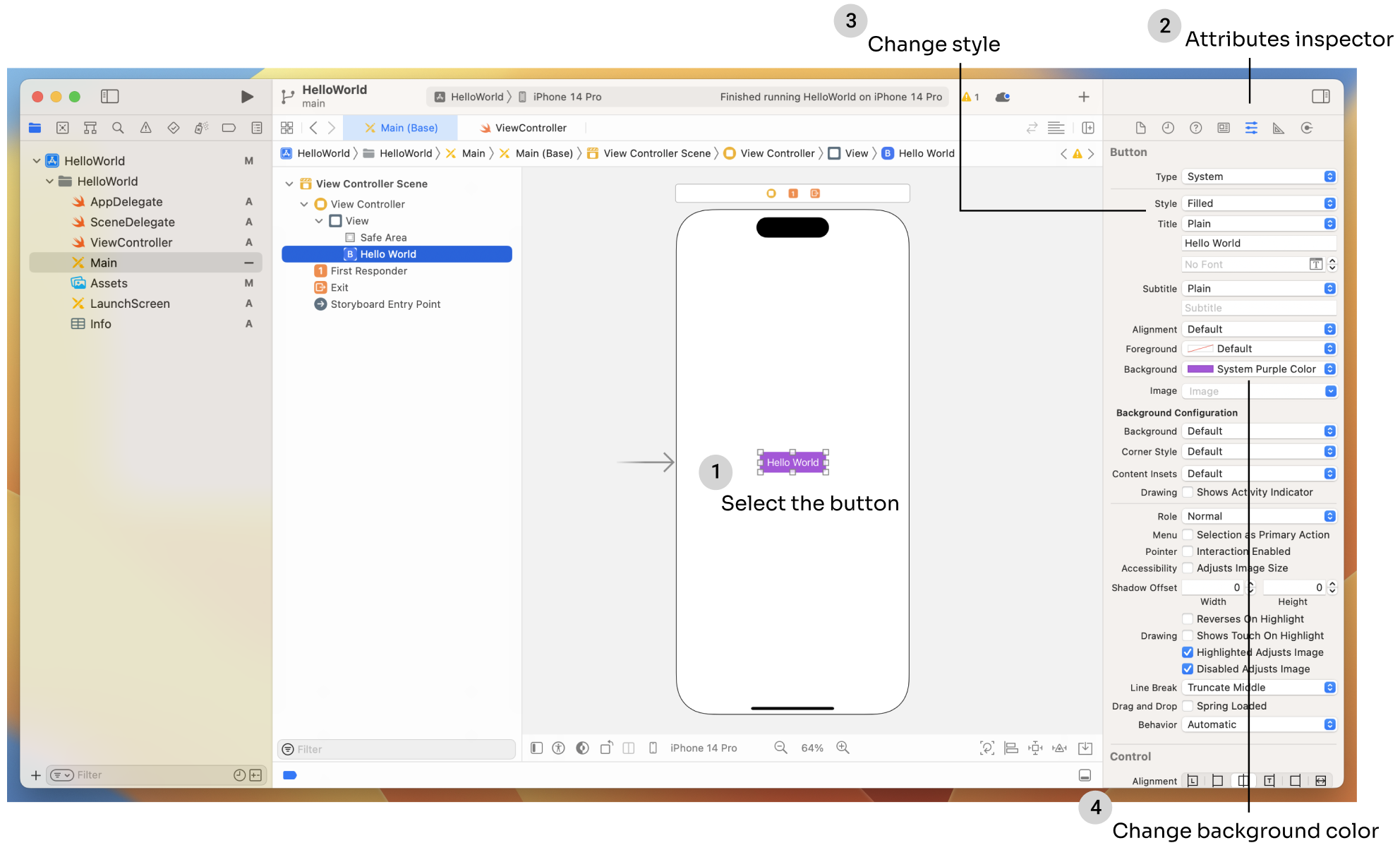 Figure 3-22. Changing the color of the Hello World button